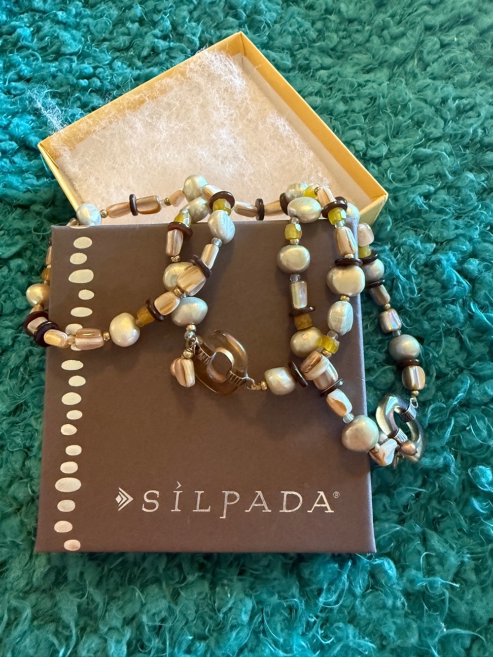 Silpada Cream Pearl and Brown Amber Bead Bracelets - set of 3
